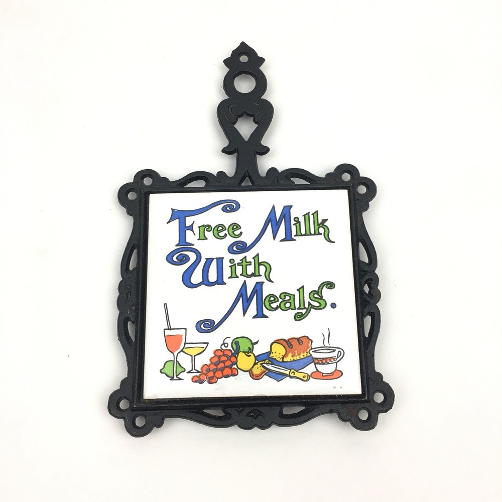 Vintage Ceramic Cast Iron Decorative Trivet Wall Hanging Free Milk with‎ Meals